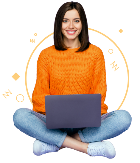 Smiling woman sitting with a laptop
